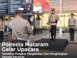Polresta Mataram Gelar Upacara Kenaikan Pangkat Pengabdian Dan Penghargaan Kepada Personel