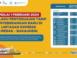 Berkomitmen Terus Tingkatkan Pelayanan, ASDP Berlakukan Penyesuaian Tarif Layanan Ekpress Merak-Bakauheni mulai 1 Februari 2024