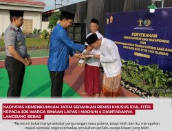 Kadivpas Kemenkumham Jatim Serahkan Remisi Khusus Idul Fitri Kepada 826 Warga Binaan Lapas I Madiun 4 Diantaranya Langsung Bebas