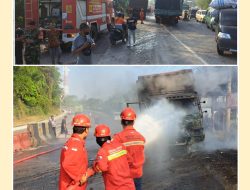 Aksi cepat tanggap tim firefighting PLN Nusantara Power UP Sebalang padamkan kebakaran truk di jalan lintas sumatera