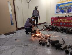 Sejumlah Knalpot Brong hasil Cipta Kondisi Kini dimusnahkan