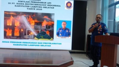 Kepala Dinas Damkarmat Lampung Selatan Berikan Sosialisasi Pencegahan Kebakaran di PT. Haida Biotechnology Indonesia
