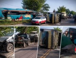 Kecelakaan Beruntun di Kawasan Tangkel, Burneh, Bangkalan: Melibatkan 1 Bus, 2 Truk, 1 Mobil, 1 Sepeda Motor