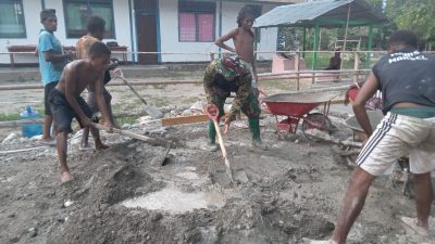 Semangat Kebersamaan, Satgas TMMD dan Masyarakat Bergotong Royong Membangun Jalan Kampung Yamboi 8